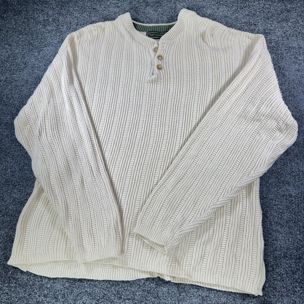 Vintage Croft Barrow Sweater Mens XL Beige Ribbed Chunky Knit Fisherman USA Made